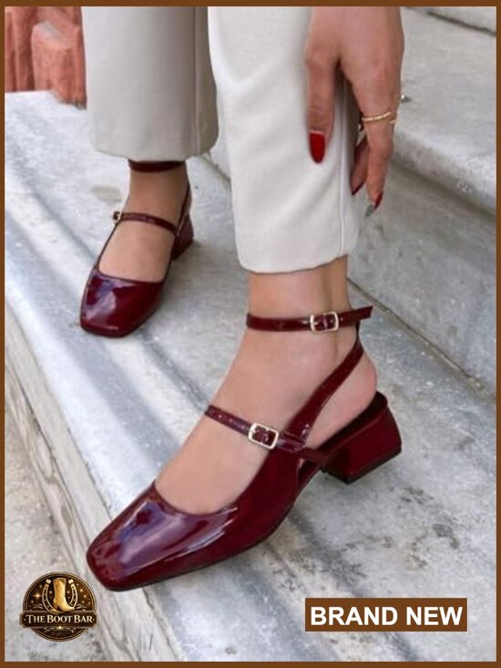 Mary Jane Chunky Low Heels Closed Square Toe Ankle Strap Pumps Wedding Dress